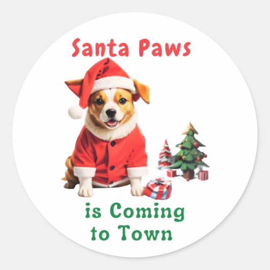 Sticker Rond Père Noël Paws vient à Town Festive Pet (Devant)