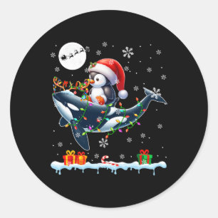 Sticker Rond Père Noël Penguin équitation Orca Reindeer Christm