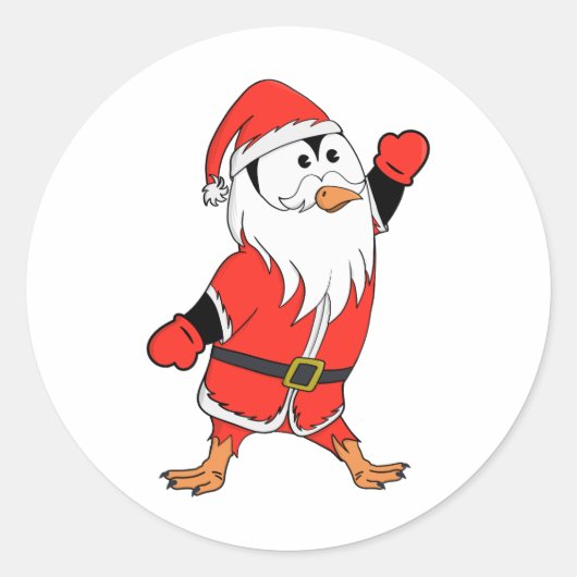 Sticker Rond Père Noël Penguin Prêt pour Noël (Devant)
