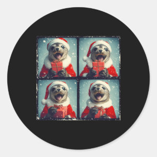 Sticker Rond Père Noël Phoque Océan Animal Photographie Sea Lio