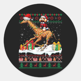 Sticker Rond Père Noël Poodle Riding Giraffe Sweater Aimer