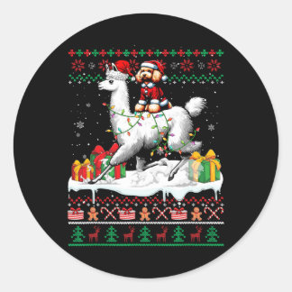 Sticker Rond Père Noël Poodle Riding Llama Sweater Lover