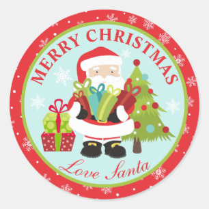 Sticker Rond Père Noël Présente Joyeux Noël