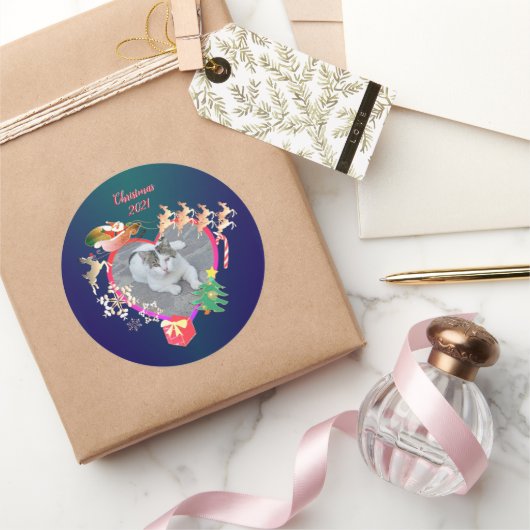 Sticker Rond Père Noël Reindeer Photo Heart Frame (Cadeaux)