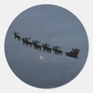 Sticker Rond Père Noël & Reindeer Silhouette