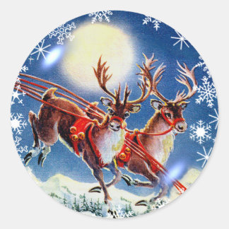 Sticker Rond PÈRE NOËL REINDEER & SNOWFLAKES par SHARON SHARPE