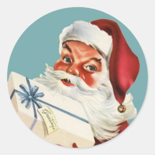 Sticker Rond Père Noël rétro vintage Noël classique