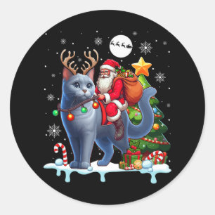 Sticker Rond Père Noël Rider Reindeer Russe Bleu Xmas Arbre Cou