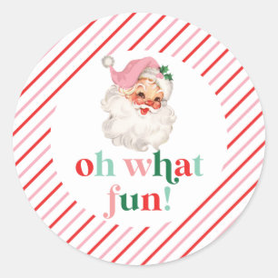 Sticker Rond Père Noël Rose Rétro Oh Quelle Joie