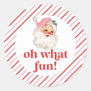 Sticker Rond Père Noël Rose Rétro Oh Quelle Joie