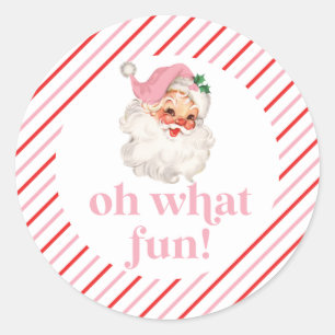 Sticker Rond Père Noël Rose Rétro Oh Quelle Joie