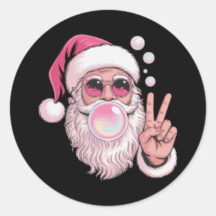 Sticker Rond Père Noël rose soufflant bulle gomme Noël Noël mig