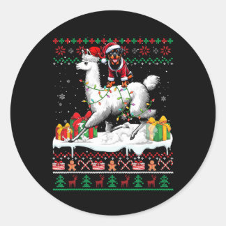 Sticker Rond Père Noël Rottweiler Riding Llama Sweater Lo