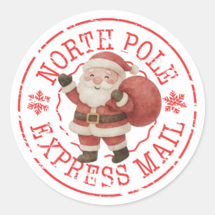 Sticker Rond Père Noël rustique timbre-poste de Noël du Pôle No
