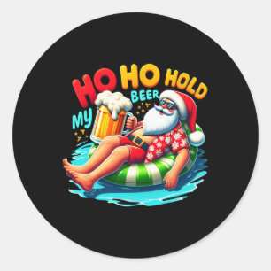 Sticker Rond Père Noël sangle Ho Ho tiens ma bière Noël en juil