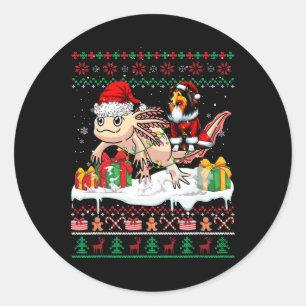 Sticker Rond Père Noël Sheltie équitation Axolotl Sweater Lov