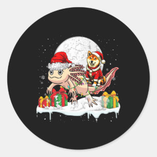 Sticker Rond Père Noël Shiba Inu équitation Axolotl Propriétair