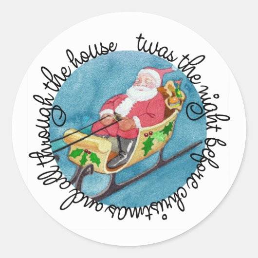 Sticker Rond Père Noël Sleigh C'était la nuit avant l'autocolla (Devant)