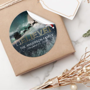 Sticker Rond Père Noël Sleigh Reindeer Noël CROYER Santa Hat