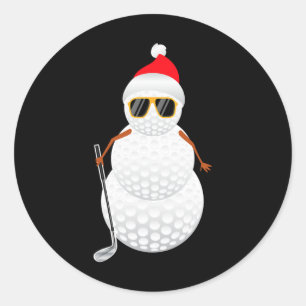 Sticker Rond Père Noël Snowman Golf Ball Christmas Golfer Cadea