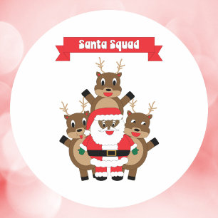 Sticker Rond Père Noël Squad Christmas Reindeer Black Santa Cla
