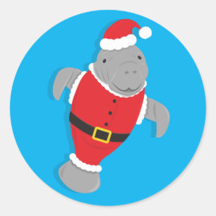 Sticker Rond Père Noël Suit Cartoon Manatee Noël