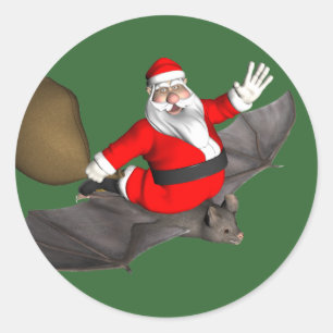 Sticker Rond Père Noël sur chauve-souris volante