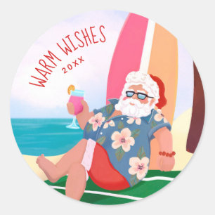 Sticker Rond Père Noël sur la plage Vacances d'été Vacances cha