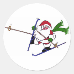 Sticker Rond Père Noël sur les pistes