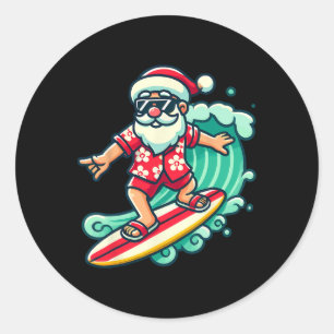 Sticker Rond Père Noël surfant Vacances de Noël tropicales Noël