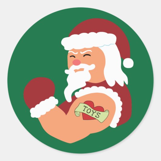 Sticker Rond Père Noël tatouée (Devant)