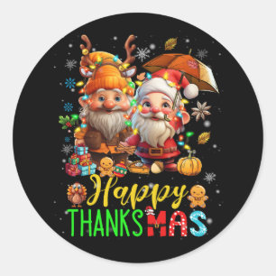 Sticker Rond Père Noël Thanksgiving Noël Joyeux MerciMas