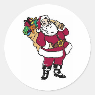 Sticker Rond Père Noël tient des jouets