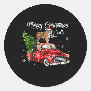 Sticker Rond Père Noël Tiger Ride Rouge Camion moche Sweat Noël