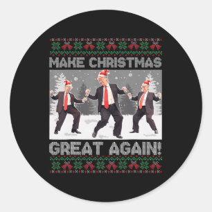 Sticker Rond Père Noël Trump Danse Rendre Noël super moche