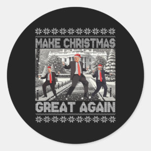 Sticker Rond Père Noël Trump Danse Rendre Noël super moche