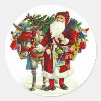 Sticker Rond Père Noël victorienne et âne