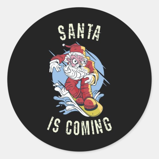 Sticker Rond Père Noël vient en snowboard (Devant)