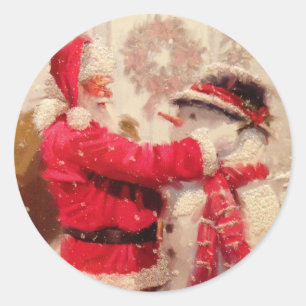 Sticker Rond Père Noël vintage et le Sceau d'enveloppe Snowman