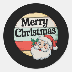 Sticker Rond Père Noël vintage Joyeux Noël ancien Xmas à la mod