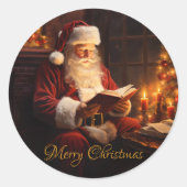 Sticker Rond Père Noël vintage Lecture d'un livre (Devant)