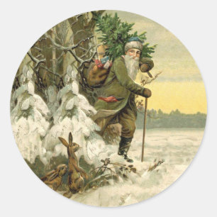 Sticker Rond Père Noël vintage Noël victorien vacances Arbre