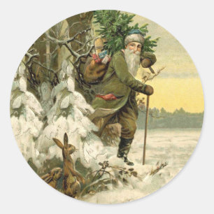Sticker Rond Père Noël vintage Noël victorien vacances Arbre 
