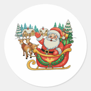 Sticker Rond Père Noël vintage rennes Noël Xmas Rétro