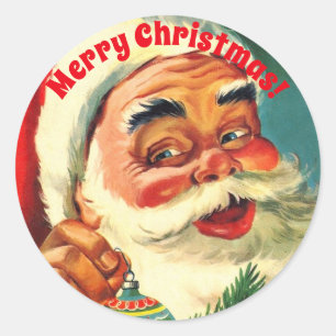 Sticker Rond Père Noël vintage souriant avec ornement