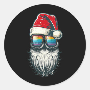 Sticker Rond Père Noël Vintage vitres arc-en-ciel Noël Santa Ha