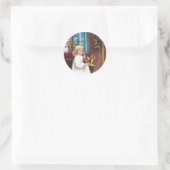 Sticker Rond Père Noël visite par fenêtre Noël millésimé (Sac)