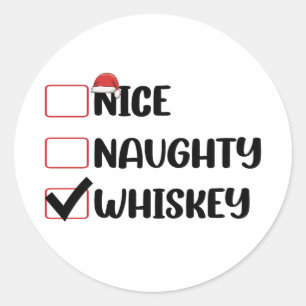 Sticker Rond Père Noël Whiskey Nice Naughty Liste de Noël