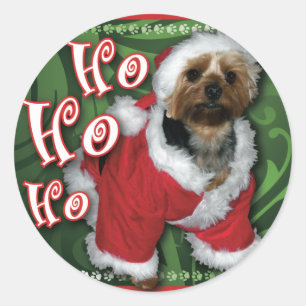 Sticker rond père Noël Yorkie