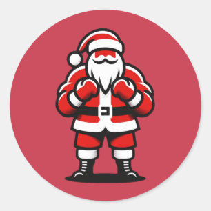 Sticker Rond Père Noël's Festive Fight Night - Funny Holiday Bo